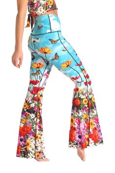 Flower Bomb Eco-Friendly Bell Bottom Flare Leggings | Yoga Democracy Yoga Democracy, Printed Bell Bottoms, Stay Groovy, Sweaty Workouts, Flare Legging, Flared Leggings, Flower Bomb, Yoga Activewear, Lazy Sunday