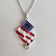 Avon | Proud To Be An American Necklace Necklace Is Approx. 19" New, In Original Package Silver Jewelry For 4th Of July Gift, Silver Jewelry Gift For 4th Of July, Adjustable Patriotic Necklaces As A Gift, Gold Geometric Necklace, Red Stone Necklace, Proud To Be An American, Lily Necklace, Red Topaz, Necklace Quotes