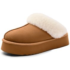 PRICES MAY VARY. WARM & COMFY: All-around fuzzy faux fur lining and breathable microsuede upper keep away from coldness and prevent sweat or odors. An extended plush wool-like fur collar wraps your feet in warmth, making these slippers luxurious and stylish. OUTDOOR & INDOOR: Latest Gen EVA foaming technology creates better flexibility, lightweight and anti-slip platform outsole, without any damage to the wood floor or noise to people, preventing indoor and outdoor slipping. COZY FOOTBED: Premiu Faux Fur Slippers With Round Toe For Winter, Faux Fur Round Toe Slippers For Winter, Faux Fur Round Toe Winter Slippers, Brown Indoor Slippers For Winter, Comfy Synthetic Slippers For Winter, Winter Indoor Slippers With Plush Lining, Comfortable Winter Slippers With Faux Fur Trim, Winter Slip-on Slippers With Faux Fur Trim, Winter Slippers With Plush Lining