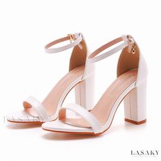 Lasaky - Dreamy White Wedding Shoes for Brides Rough Heel, Round Toes Synthetic High Heel Block Heels For Wedding, High Heel Shoes Elegant, Shoes For Brides, Square Heels, Rough Heels, Work Shoes Women, Wedding Shoes Bride, White High Heels, White Wedding Shoes