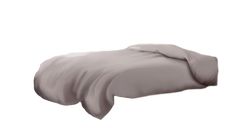 an image of a bed with grey sheets