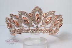 FAST SHIPPING Beautiful sparkling rose gold tiara  Approx. 3.5" tall at its tallest point Perfect for any occasion. It has a loop at the end of each side to attach it in your hair with bobby pins for added security. Ready to ship in 1-2 business days Gold Tiara Wedding, Crown Sweet 16, Rose Gold Tiara, Pageant Crowns, Sparkling Rose, Crown Crystal, Rose Crown, Gold Tiara, Tiara Wedding