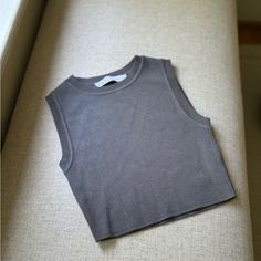 Size: Small Color: Grey Nwot - Has Been Kept In Storage And Never Worn Out. No Stains, Rips, Or Discoloration. Casual Gray Cropped Tank Top, Casual Gray Crop Top For Everyday, Basic Gray Crop Top For Spring, Fitted Gray Cotton Crop Top, Gray Stretch Tank Top For Fall, Zara Gray Summer Top, Zara Tops, Crop Tank, Blue Gray