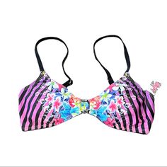 New With Tag, Never Been Worn - No Flaws. Splash Around In Head-Turning Style With This Bold Bikini Top That Boasts Adjustable Straps And A Fully Lined Finish Striped Purple With Floral, Starfish And Bubbles Design Neon Green Inside Adjustable Straps S-Hook Back Clasp Beaded Details In Middle Front Removable Padded Cups Lined **Bikini Top Only** Multicolor Bra Friendly Swimwear, Bra Friendly Purple Swimwear For Poolside, Purple Underwire Swimwear For Beach Season, Purple Underwire Swimwear For Summer, Purple Underwire Swimwear For Swimming, Bra Friendly Purple Swimwear For Beachwear, Purple Swimwear With Adjustable Straps For Beach, Purple Adjustable Straps Swimwear For Beach, Bra Friendly Purple Swimwear