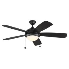 Generation Lighting  Fans Discus Classic 52-inch indoor 5-blade ceiling fan in matte black finish with reversible motor and integrated LED light kit included 5DIC52BKD-V1 52 Inch Ceiling Fan, Room Styles, Black Ceiling Fan, Generation Lighting, Minimalist Contemporary, Led Ceiling Fan, Ceiling Fan With Remote, Pull Chain, Brushed Steel