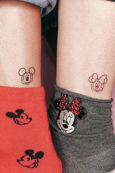 + Incredible And Bonding Couple Tattoos To Show Your Passion And Eternal Devotion ★ Mickey And Minnie Tattoos, Minnie Tattoo, Mickey Tattoo, Element Tattoo, Mickey Mouse Tattoo, Puzzle Tattoos, Cute Couple Tattoos, Small Couple Tattoos, Mouse Tattoos