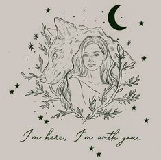 a drawing of a woman with a wolf head on her chest and stars around her neck