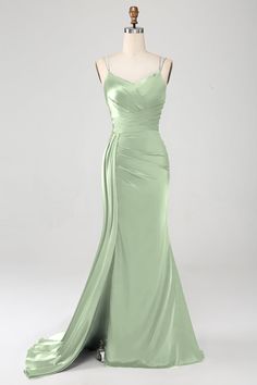 Fabric : Polyester. The fabric is comfortable for skin.   Package Contents : 1x Women Dress.   Occasion : Whether you are dressing it for a wedding party, prom, evening party or any other occasions, this party dress will be your lovely partner. Silky Mermaid Dress, Sage Green Satin Prom Dress, Pastel Green Dress, Navy Prom Dress, Silk Formal Dress, Recital Dress, Silky Dresses, Prom Dress Mermaid, Prom Dress With Train