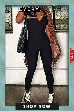 Casual Solid Basic V Neck Skinny Jumpsuits Jumpsuit Online, Wholesale Fashion, Buy Now, Jumpsuit, V Neck