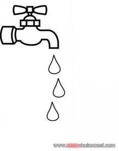 a black and white drawing of a faucet with water running down it's side