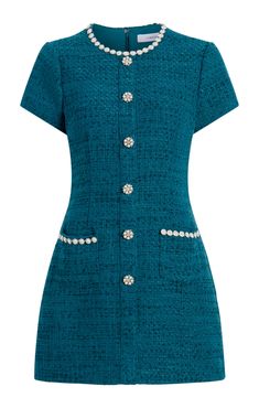 Unleash your inner chic with the Alani Dress. This tweed masterpiece features short sleeves, an ornate button design, and stunning embellishments on the neckline and pocket. In a vibrant blue hue, the mini length and sheath silhouette add a touch of sophistication to this must-have dress. Elevate your wardrobe today! Fit Details Crew necklineLinedSheath silhouetteMini lengthShort sleeve90% Polyester 10% WoolDry Clean Only ImportedLength: 33.5in/85.09cm, from shoulderMeasurements from size 4 Ribbed Fabric Dress, Blue Short Sleeve Button Up, The Chic Maven, Real Housewives Fashion, Tweet Outfit, Tweed Dress Outfit Classy, Professional Wardrobe Capsule, Blue Tweed Dress, Tweed Fashion