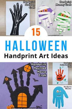 halloween handprint art ideas for kids with text overlay that reads 15 halloween handprint art ideas