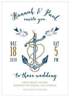 an anchor and rope wedding card with the words hannah & paul inside you to their wedding