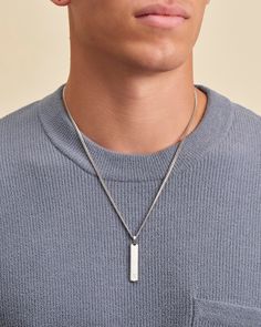 This is not your average pendant. We've paired simplicity and luxury with our silver Skyline Pendant, making it the pinnacle of modern jewelry design. Launch your collection with this best-selling men's accessory. Modern Everyday Curb Chain Jewelry, Modern Curb Chain Jewelry For Everyday, Modern Stainless Steel Jewelry With Rectangular Pendant, Modern Necklace With Silver Chain And Rectangular Pendant, Modern White Gold Rectangular Pendant Jewelry, Modern Rectangular Pendant Jewelry With Polished Finish, Modern Sterling Silver Curb Chain Necklace, Modern Sterling Silver Necklace With Curb Chain, Modern Silver Pendant Chain Jewelry