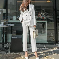 White Work Office Suit (Elegant) Blazer Suit Women, Loose Pullover Sweater, Elegant Blazers, Oversized Sweater Women, Women's Uniforms, Womens Suits Business, Cashmere Sweater Women, Pantsuits For Women, Blazer Set