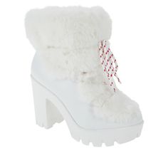 Stunning Ultra Comfy Chic Warm White Fur Boots With Traction Rubber Sole For Icy Weather Plush Faux Fur Brings Instant Warmth And Outstanding Texture To A Scene-Stealing Cold-Weather Boot With A Towering Heel And Trendy Lugged Platform Sole White Snow Boots For Winter, White Winter Snow Boots, White Synthetic Boots For Winter, White Synthetic Winter Boots, White Synthetic Ankle Boot Heels, Winter White Platform Boots, White Platform Boots For Winter, White Faux Fur Boots With Round Toe, White Faux Fur Trimmed Boots