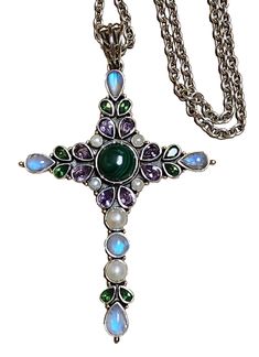 Spiritual Purple Moonstone Jewelry, Sterling Silver Cross Pendant, Silver Cross Pendant, Sterling Silver Cross, Cross Pendant Necklace, Green Tourmaline, Silver Cross, Fine Jewellery Necklace, Moon Stone