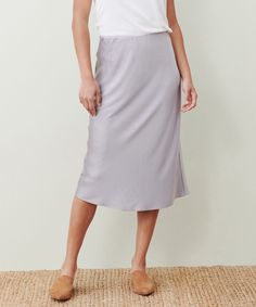 Slip Skirt Frost The easy silhouette of this everyday bias skirt makes it the perfect piece for dressed-up nights or days on-the-go. Pair your slip skirt with your favorite Jenni Kayne knit—from cashmere to cotton, we love the simplicity of cozy layers worn with seasonal hues. 100% polyester. Made in China of Japanese fabric. Chic Relaxed Skirt For Layering, Chic Lined Skirt For Loungewear, Solid Viscose Skirt For Spring, Spring Solid Viscose Skirt, Spring Viscose Skirt In Solid Color, Relaxed Midi Skirt For Loungewear, Flowy Midi Skirt For Loungewear, Relaxed Fit Midi Skirt For Loungewear, Relaxed Lined Skirt For Loungewear