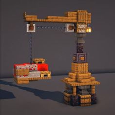 Minecraft Portal Design Cottagecore, Mineshaft Design Minecraft, Survival World Builds, Minecraft Electricity, Wood Castle Minecraft, Minecraft Execution Stand, Minecraft Dock Crane, Minecraft Crane Ideas, Medieval Mine Minecraft