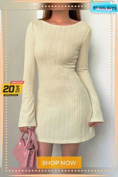 Casual Basic Backless Knitted Fare Sleeve Women Dresses Mini Solid Fashion Chic Bodycon Autumn Dress Elegant Outfits Trendy Beige Mini Dress For Winter, Trendy Beige Winter Mini Dress, Beige Bodycon Mini Dress For Winter, Winter Bodycon Mini Dress In Beige, Winter Beige Bodycon Mini Dress, Trendy Beige Sweater Dress For Spring, Beige Mini Length Bodycon Dress For Winter, Beige Mini Bodycon Dress For Winter, Winter Beige Mini Length Bodycon Dress