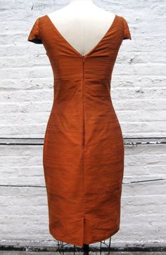 Orange Rust V-neck Cap-Sleeve Fitted Silk Shantung Sheath Dress-Custom Made to Order Fitted V-neck Silk Party Dress, Fitted V-neck Dress With Ruched Bodice For Party, V Neck Churidar Design, Fitted Silk V-neck Cocktail Dress, Silk Fitted V-neck Cocktail Dress, Silk Fitted V-neck Dress For Cocktail, Formal Fitted Silk Summer Dress, Elegant Silk V-neck Fitted Dress, Fitted Satin Dress With Cap Sleeves