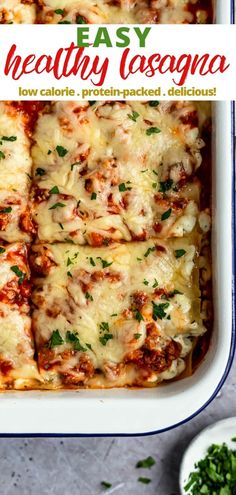 easy healthy lasagna recipe in a casserole dish