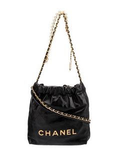 Chanel HoboBy Virginie ViardBlack LambskinGraphic PrintFaux Pearl Accents & Quilted PatternGold-Tone HardwareChain-Link Handles & Chain-Link Shoulder StrapChain-Link AccentsTwill Lining & Single Interior PocketOpen TopIncludes Dust Bag Chanel Mini, Hobo Handbags, Chain Link, Dust Bag, Women Handbags, Handles, Chanel, Handbags, Chain