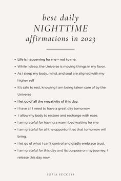 best daily nighttime affirmations in 2023 Evening Affirmations, January Vibes, Divinely Feminine, Raise Your Vibrations, Affirmations Confidence, Positive Actions, Manifesting Journal