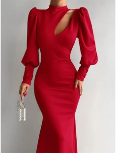 Mermaid Evening Gown Elegant Dress Formal Red Green Dress Sweep / Brush Train Long Sleeve High Neck Satin with Ruched Red Green Dress, Gown Elegant, Luxury Birthday, Mermaid Evening Gown, Dresses Formal Elegant, Evening Gowns Elegant, فستان سهرة, Dress Formal, Mermaid Dresses