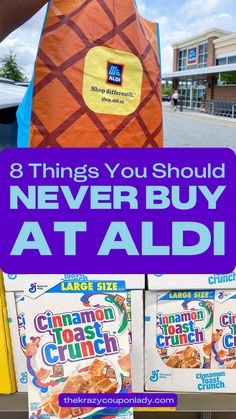 an orange bag with the words 8 things you should never buy at aldi