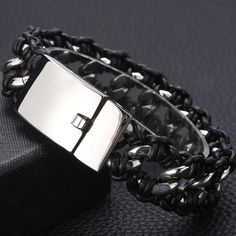 Polished Stainless Steel Curb Link Chain Men's Braided Leather Bracelet Combination for Birthday Commemorative Gifts Engraveable Style: Classic Shape\pattern: Geometric Setting Type: Tension Setting Origin: Mainland China Model Number: 1005004390488762 Metals Type: Stainless Steel Material: Leather Item Type: Bracelets Gender: Men Fine or Fashion: Fashion Dropshipping: Dropshipping Acceptable Compatibility: All Compatible Clasp Type: Toggle-clasps Chain Type: Rope Chain Brand Name: TrustyLan Bracelets Type: Wrap Bracelets Brand:TrustyLan Jewelry Condition:100% New Material:316L Stainless Steel/Genuine Leather Width:22MM Length:22CM Weight:Around 107G. Color:Same As Picture Quantity:1 Pc Packing:Gift Bag Commemorative Gifts, Black Braided Bracelet With Stainless Steel Clasp, Leather Braided Bracelets With Stainless Steel Clasp, Masculine Black Stainless Steel Bracelets, Gunmetal Stainless Steel Link Bracelet, Packing Gift, Black Leather Braided Bracelet With Stainless Steel Clasp, Tension Setting, Mens Braids