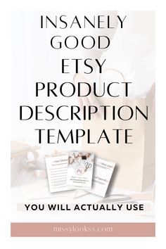 the insanely good easy product description template is shown in black and white, with text