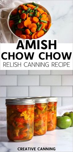 Try this authentic Amish chow chow relish canning recipe made with a combination of green tomatoes, cabbage, cucumbers, and peppers, soaked overnight for maximum crunch. This flavorful relish is perfect for serving at potlucks or alongside hearty meals, and it’s easy to preserve using water bath canning. Find more chow chow recipes, pickled vegetables, Amish food recipes, and Pickle Canning Recipes at creativecanning.com. Canning Peppers And Onions, Amish Chow Chow Recipe, Amish Food Recipes, Amish Canning Recipes, Canning Cabbage Recipes, Canning Fruit Recipes, Canning Green Tomatoes, Chow Chow Relish, Chow Chow Recipe