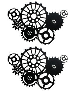 two gears are shown in black against a white background