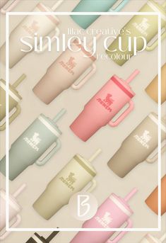 a poster with many different colored cups on it's sides and the words smile cup in