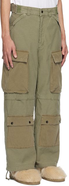 Cotton ripstop and canvas cargo pants. Fading throughout. · Velcro tabs and belt loops at waistband · Four-pocket styling · Zip-fly · Cargo pockets at front legs · Drawstring at cuffs Supplier color: Khaki Color Khaki, Off Duty, Luxury Streetwear, Cargo Pants, Women Wear, Perfect Clothing, Outfit Accessories, Fashion Design, Pants