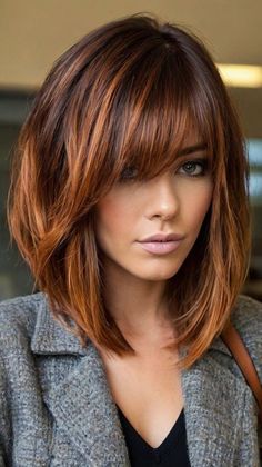 #shorthaircut #hairinspo #hairgoals #pixiecut #bobhaircut #shorthairstyles #hairtrends #hairtransformation #shorthairdontcare #chopitoff #newlook #haircutideas #shorthairlove #hairchop #freshcut Brunette Copper Hair Color, Reddish Brown Hair With Money Piece, Dark Auburn With Highlights, Fall Hair Colors For Blondes Medium Length, Highlight Red Hair, Hairstyles Fall 2024, Haircut Color Ideas, Fall Ginger Hair, Copper Highlights On Dark Hair