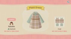 an animal crossing character is wearing a plaid dress