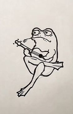 a drawing of a frog playing the guitar