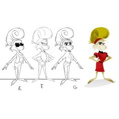 an animation character is shown in three different poses