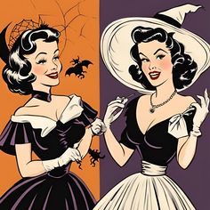 two women dressed in halloween costumes, one wearing a hat and the other holding a bat