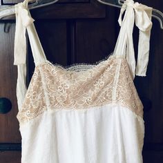 For Love&Lemons Tie Straps Gorgeous Summer Dress. It’s A Little Yellow Spot In Front. Hard To See. But I Rather Notice, Than Have Refunds Later. Tie Strap Dress, Gorgeous Summer Dresses, Straps Dress, Lemon Dress, For Love & Lemons, Love And Lemons, For Love And Lemons, White Cream, Cream White