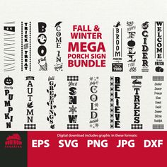 the fall and winter mega porch sign bundle includes font, numbers, and other graphic elements