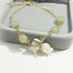 1pc, Lily Of The Valley Bracelet, Green Beaded Flower Pendant Bracelet, Exquisite Vintage Accessories, Sage Green Jewelry, Cottagecore Bracelet, Middle School Dance, Gold Flower Necklace, Core Outfits, School Dance, Green Jewelry, Pretty Jewelry, Bday Ideas