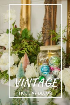 an image of vintage holiday decor with flowers