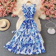 Cute A line long dress fashion dress Material: blended Color: red, blue Size(cm): free size length 123 bust 100 waist 86 Blue A-line Maxi Dress For Summer, Blue Bohemian A-line Dress, Blue A-line Midi Dress For The Beach, Blue A-line Dress For Vacation, Blue A-line Sleeveless Dress With Ruffles, Bohemian Blue A-line Maxi Dress, Blue Sleeveless A-line Dress With Ruffles, Blue A-line Sleeveless Dress For Vacation, Blue A-line Midi Dress For Vacation