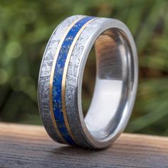 Lapis Wedding Ring, Wedding Band Man, Meteorite Wedding Band, Gibeon Meteorite, Meteorite Jewelry, Groom Ring, Lapis Jewelry, Engraving Fonts, Titanium Ring