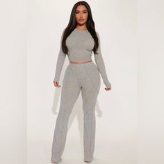 New Fashion, Nova Pants That Never Worn Fashion Nova Two Piece Set, Grey Pant, Lounge Outfit, Flare Pant, Curve Dresses, Pant Set, Two Piece Set, Matching Dresses, Grey Fashion