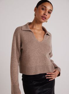 This luxurious sweater, designed from a premium wool and cashmere blend, features a stylish V-neck design that combines elegance with comfort. Perfect for all occasions, it offers a warm and sophisticated look, ensuring you stay cozy while making a fashion statement. 70% Wool 30% Cashmere SIZE CHEST SHOULDER TO HEM XS 38" 20 1/2" S 40" 21" M 42" 21 1/2" L 44" 22" Sweater With Collar, Collared Sweater, Bella Dahl, Essential Dress, Blazer Shirt, Mother Denim, Collar Sweater, Tops Fall, Romper Pants