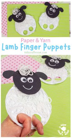 paper and yarn lamb finger puppets for kids to make